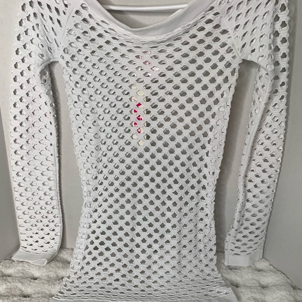 White Mesh Long Sleeve Top